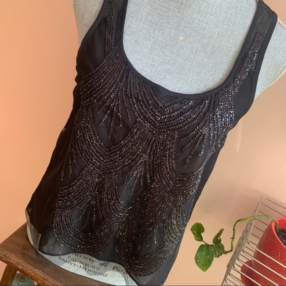 Black Sheer Beaded Sparkly Ralph Lauren Denim & Supply Tank Size xs - Picture 4 of 8